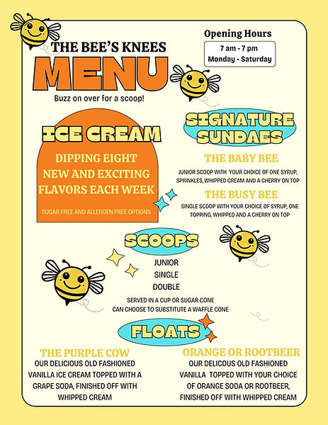 The Bees Knees Play Cafe Dessert Menu