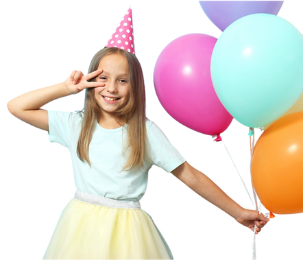Birthday party setup at The Bee’s Knees Play Cafe with balloons, tables, and festive decorations.