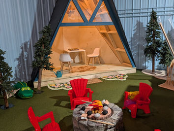 The Bees Knees Play Cafe - Pretend play campsite with a bonfire and red chairs