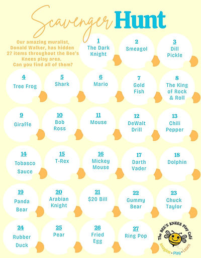 The Bees Knees Play Cafe Scavenger Hunt